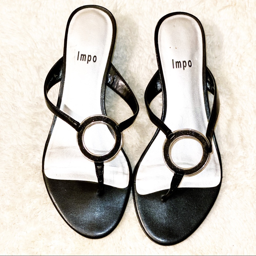 Black and Glitter Ring Sandal Wedges
